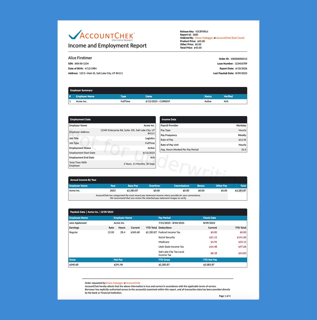 AccountChek VOIE Sample Report